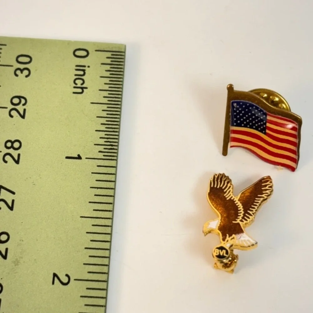 Vintage American Flag Eagle Pin Set Red White Blue Patriotic Americana BVL SEO
